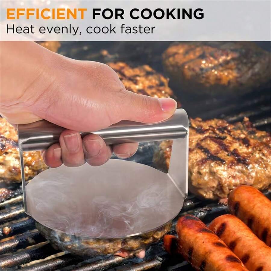 1个不锈钢汉堡压模 - 耐热、重型手动肉饼压模，适用于烧烤、餐厅和家庭烹饪 - 可用洗碗机清洗 - 可制作汉堡、迷你汉堡和煎饼（商用级）
