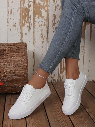 Zapatillas de mujer con estampado floral inglés de encaje, puntera redonda, planas y de patinaje, de moda, transpirables y antideslizantes, zapatos blancos pequeños para estudiantes