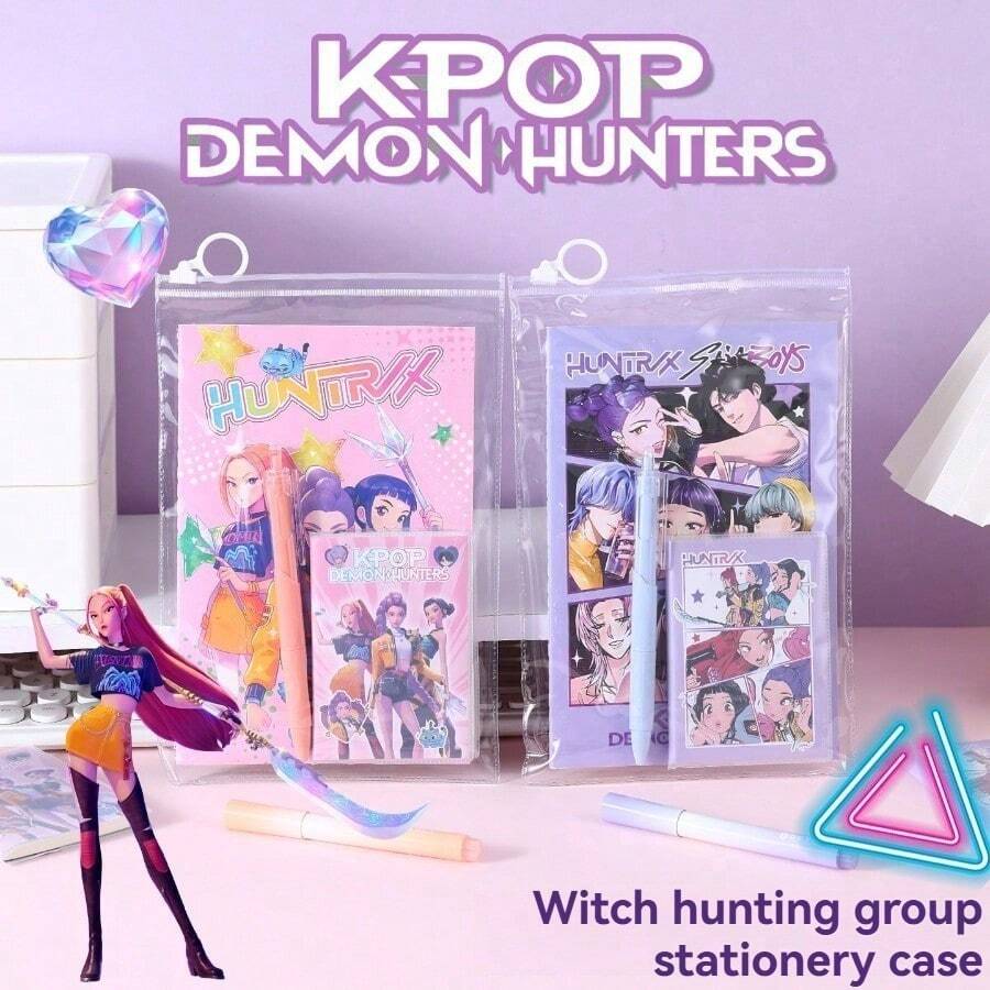 Juego de papelería KPOP DE-MON HUNT-ERS DE-MON HUNT-RESS SQUAD, regalo de estudiante, regalo coleccionable, periférico de anime, incluye bolígrafos de gel, bolígrafos de gel retráctiles, bolígrafos de bola, bolígrafos, tinta de secado rápido, tinta impermeable, tinta resistente a la decoloración, escritura suave, flujo continuo, diseño de bajo centro de gravedad - kpoop - Ver 1