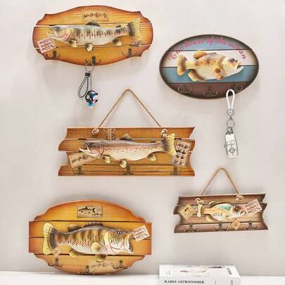 Décoration murale en forme de poisson européen vintage créative, artisanat en bois en gros