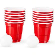 Beer Pong Game, 1.5 Ounce Disposable Red Party Cup Plastic Shot Glasses, Red, Set Of 12 Cups And 2 Pong Balls - Mini Beer Pong Set - View 8