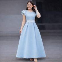Elegant Midi Long Summer Dress For Women, Wedding/Party, Blue/Yellow Clothing For Women - Màu xanh nhạt - Xem 4