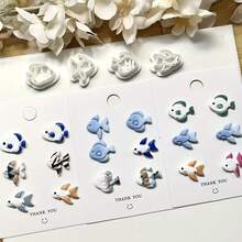 4件套波西米亚风鱼形软陶模具 - 精致浮雕图案的软陶瓷首饰制作模具，非常适合制作吊坠、耳环和手工首饰，女士鱼形胸针、鱼形别针、鱼形徽章，软陶首饰模具 - 白色 - 查看 3