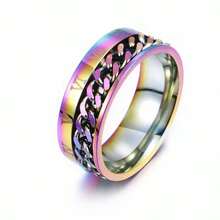 Titanium Stainless Steel Chain Spinner Finger Ring, Men's Black Gold Punk Finger Ring - 豐富多彩的 - 查看 1