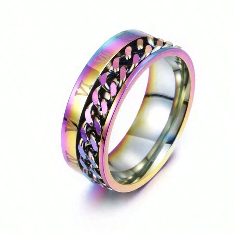 Titanium Stainless Steel Chain Spinner Finger Ring, Men's Black Gold Punk Finger Ring - Vistoso - Ver 1