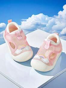 1 双儿童网眼透气彩虹云钩环防滑平底休闲运动鞋，适合春秋季节 - 粉色 - 查看 14