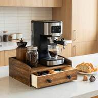 Wooden Coffee Pod Storage Drawer, 2-Drawer Coffee Capsule Holder & Tea Bag Organiser,  Cup Storage Box Coffee Machine Stand For Kitchen Countertop, Holds 30 Pods, 32x26x13cm