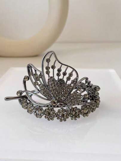 1pc Women's Luxury Rhinestone Butterfly Hair Clip, Elegant One-Piece Barrette, Charming Celebrity Style Hair Accessory, Delicate Fully Studded Party Updo Hair Decoration, Versatile Hair Accessory