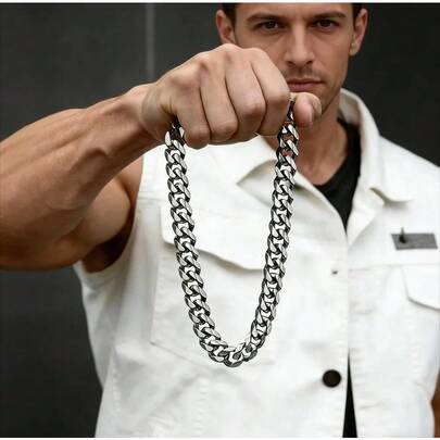 5/7/9毫米嘻哈链项链，男女通用，基础朋克风不锈钢链颈链，复古风