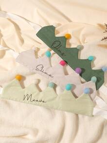 1pc Personalized Embroidered Name Growth Memory Birthday Crown Hat, Solid Color Print, Gift For Baby Boy/Girl, Party/Holiday - Multicolor - View 5