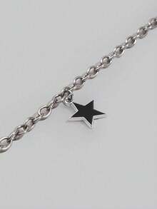 复古朋克风星星吊坠项链，不锈钢极简项链，男女皆宜，奢华设计颈链，适合嘻哈风格 - 銀色 - 查看 3