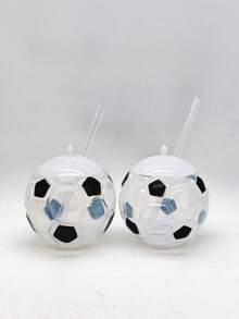 1pc Football Shaped Straw Cup, Plastic World Cup Soccer Water Bottle (Non-Electric) - Multicolor - View 6