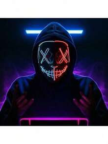 Halloween LED Light-Up Mask, "The Purge" Theme Mask With 3 Lighting Modes, Scary Scream Mask, Suitable For Holiday Cosplay, Various Festival Party Masks - Multicolor - View 8