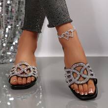 1 Pair Fashion Chunky Heel, Square Toe High Heel Shoes, Sexy Summer Party Slide Sandals - Black - View 5