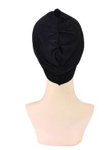 1pc Women's Casual Minimalist Criss-Cross Elastic Beanie Hat, Scarf Headwear, Daily Wear Hijab Muslim - Khaki - View 2