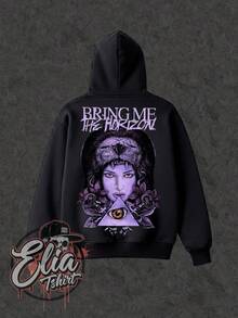 Comfortable Basic Sweatshirt For Everyday Wear. Bring Me The Horizon Music Singer Famous International National Urban Culture Rock Metal Rock N Roll Famous Band Singer Unisex Sweatshirt For Men And Women 50% Cotton 50% Polyester Top Premium Streetwear New Release Immediate Shipping Various Colors!! - 黑色 - 查看 1