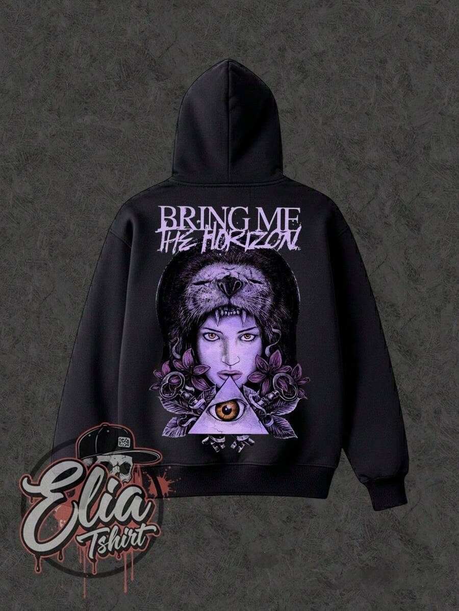 Comfortable Basic Sweatshirt For Everyday Wear. Bring Me The Horizon Music Singer Famous International National Urban Culture Rock Metal Rock N Roll Famous Band Singer Unisex Sweatshirt For Men And Women 50% Cotton 50% Polyester Top Premium Streetwear New Release Immediate Shipping Various Colors!! - 黑色 - 查看 1