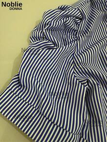 Women's Short Sleeve Striped Dress Shirt Elegant Blouse With Buttons On The Front Office - 藍色條紋 - 查看 4