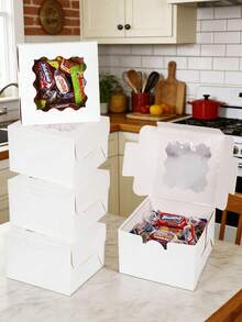 10/5PCS/1PC/White Cookie Boxes 6x6x3 Inches Easy Assemble Macaroon Pastry Boxes Bakery Boxes With Window For Bakery - White - View 11