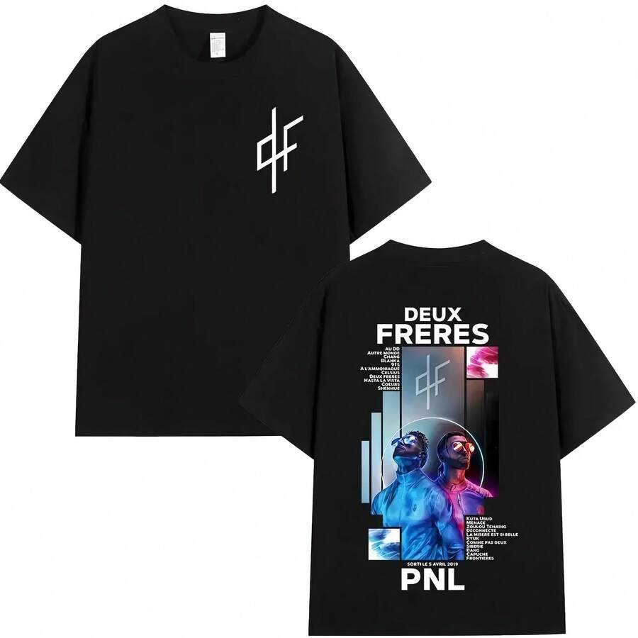 PNL Album French Rap Singer Pattern Printed T-Shirt Le Monde Chico T-Shirt Summer Hip Hop Fashion Ca - 黑色 - 查看 1