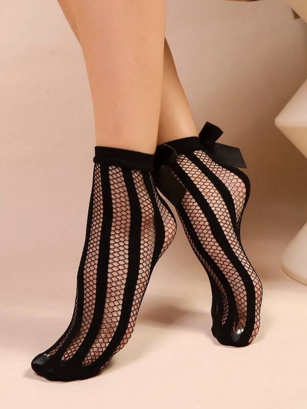 1 Pair Women's Lace Ankle Socks, Women's Bow Mid-Calf Socks, Floral Pattern Women Socks