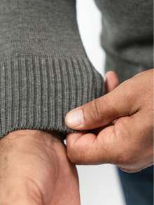 Men's Blouse, Textured Knit Sweater, Round Neck, Long Sleeve, Old Money, Men's Clothing, Winter, Work, Party - 石墨 - 查看 4