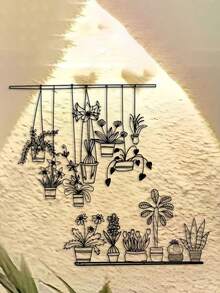 2件套金属墙饰雕塑，花园设计，现代激光切割金属艺术，铁艺墙饰，适合室内外使用，家居花园阳台装饰，时尚悬挂饰品 - 黑色 - 查看 10