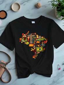 Men's T-Shirt Map Of Joy - Unisex World Cup Shirt 100% Cotton Plus Size - màu đen - Xem 1