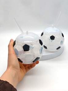 1pc Football Shaped Straw Cup, Plastic World Cup Soccer Water Bottle (Non-Electric) - Multicolor - View 1