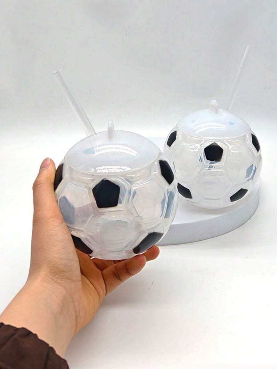 1pc Football Shaped Straw Cup, Plastic World Cup Soccer Water Bottle (Non-Electric) - Multicolor - View 1