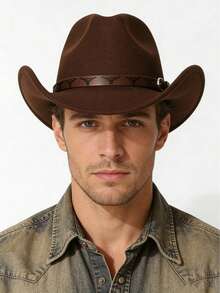 1pc. A Men's Polyester Western Cowboy Hat, Suitable For Both Men And Women With A Retro Style, Featuring A Bull Print Decoration. It Is Suitable For Daily Casual Wear, Western Cowboy Parties, And Bar Cowboy Outfits (Sizes Are Suitable For All Head Shapes),Summer,Beach,Holiday - Printed Cow Hat - View 3