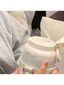 Garrafa De Água Fofa De Alta Capacidade Com 420ml com canudo e laço - Branco - Visão 4