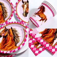 Juego desechable de platos, servilletas y vasos con diseño de corazón y caballo, adecuado para 10 invitados, platos de papel desechables para fiestas, bodas, picnics - Estilo 1 - Ver 3