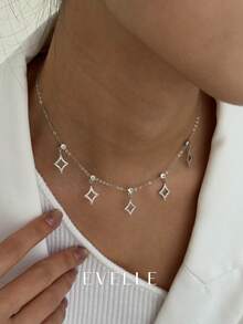 1pc Silver Necklace, Versatile Copper Alloy Cubic Zirconia Pendant, Suitable For Dates, Gatherings, Gifts, And Daily Wear - Silver - View 2