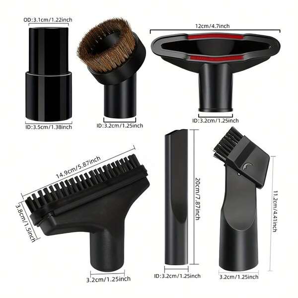 SOKANY Set de 6 accesorios universales para aspiradora, que incluye adaptador de 32/35 mm, boquilla plana, boquilla 2 en 1, boquilla para sofá, cepillo redondo de cerdas de caballo, cepillo cuadrado de PP, adecuado para varios aspiradores, limpieza en múltiples escenarios, accesorios de limpieza del hogar esenciales