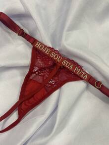 Neon Thong Panties With A Glow-In-The-Dark Slogan. - Rojo - Ver 2