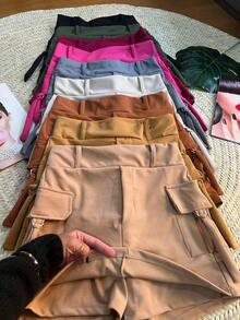 Women's Cargo Skirt Shorts In Roma Knit Fabric – Functional Pockets, High Waist, Casual And Modern - 軍綠色 - 查看 2