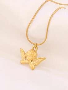 1pc Stainless Steel Angel Pendant Necklace For Women Fashion Exquisite 18K Gold Plated Charms Collar Necklaces Jewelry - Necklace - View 2