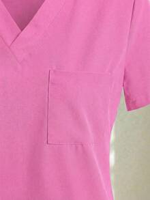 Conjunto uniforme médico quirúrgico set 2 piezas dama mujer manga corta cuello v pantalón jogger resorte cordón cómodo - Rosa - Ver 4