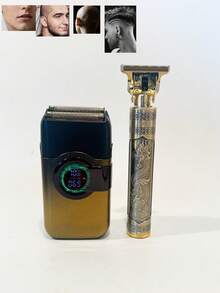 Kemei 时尚电动剃须刀 T389 和胡须修剪器 T9,男士日常电动理发器,男士生日礼物,男友礼物,光头剃须刀,零间隙雕刻 T 型刀片造型理发器 - 金色 - 查看 5