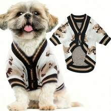 Cartoon Dog & Cat Print Cardigan Sweater, Autumn/Winter Cute Bear & Pet Dog/Cat Full Print Sweater Cardigan For Small/Medium Pets - Baby Blue - View 4