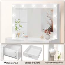 Devoko Dressing Table With Stool, 90 X 40 Cm Vanity Unit With Large Mirror, 2 Drawers, Modern Dressing Table, White - White - View 6