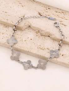 1件装不锈钢四叶草吊坠手链，女士时尚18K镀金优雅幸运草链手链首饰 - 手鍊 - 查看 4