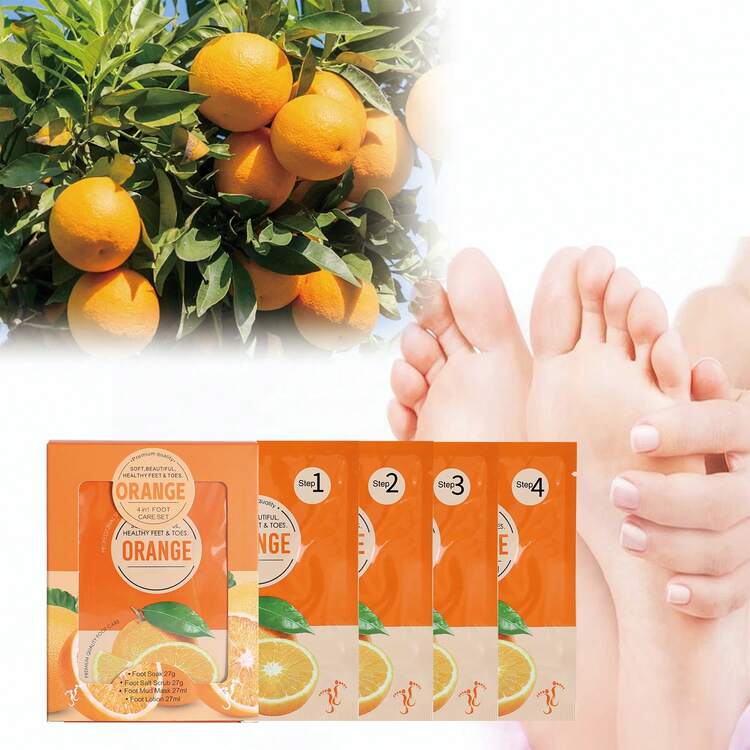 KOURUILIFE 四步足部水疗套装——海盐浸泡液、红糖磨砂膏、火山泥面膜和樱花保湿霜 | 在家即可享受柔软光滑的足部护理套装 - 多色 - 查看 2