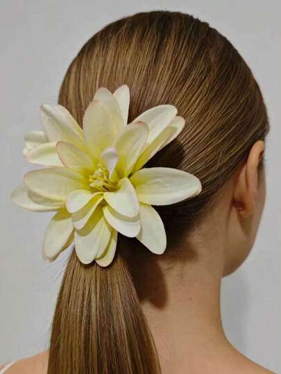 Large Pink Dahlia Flower Hair Clip, Cute Polyester (Polyester) Hair Accessory For Beach, Wedding, Bridesmaid And Daily Wear, Bohemian Style Pink Dahlia Hair Pin, Large Flower Hair Accessory For Summer Vacation And Photo Props
