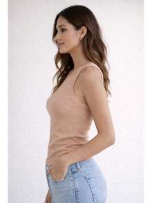 Women's Basic Ribbed Premium Sleeveless Tank Top, Comfortable, Fitted To The Body, Casual, Gym, Everyday, Women's Fashion - Nude - View 2
