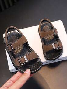 1 Pair Boys Girls PU Leather Sandals Slip-On Shoes Casual Fashion Flat Shoes Non-Slip Baby Toddler Walking Shoes Anti-Kick Breathable Comfortable Not Stuffy Children Sports Shoes Retro Campus Student Indoor Outdoor Play Stage Performance Shoes Suitable For Spring Summer Autumn - Brown - View 1