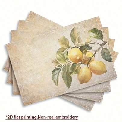1pc Lemon Branch Placemats With Lemons And Leaves, Suitable For Dining Tables, Kitchens, Holiday Parties, And Home Decor, An Ideal Choice For Daily Use, Indoor/Outdoor Family Gatherings, And Restaurant Decoration | Perfectly Suitable For Home