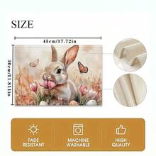 Bộ 4 tấm lót bàn chủ đề Lễ Phục Sinh, họa tiết thỏ đáng yêu với trứng Phục Sinh và hoa lá, thích hợp cho tiệc tùng, trang trí ngày lễ và lễ Phục Sinh. Kích thước: 30x45cm, phù hợp cho trang trí nhà cửa theo mùa, trang trí bàn ăn ngày lễ, trang trí theo phong cách nhà nông thôn, có thể giặt được. Một lựa chọn quà tặng lý tưởng. - Nhiều màu - Xem 4