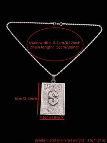 1个时尚创意“CASH MONEY”字母吊坠和1条水钻链项链，男士嘻哈朋克吊坠项链，适合日常佩戴，情人节礼物，2条链子可选 - 銀色 - 查看 10